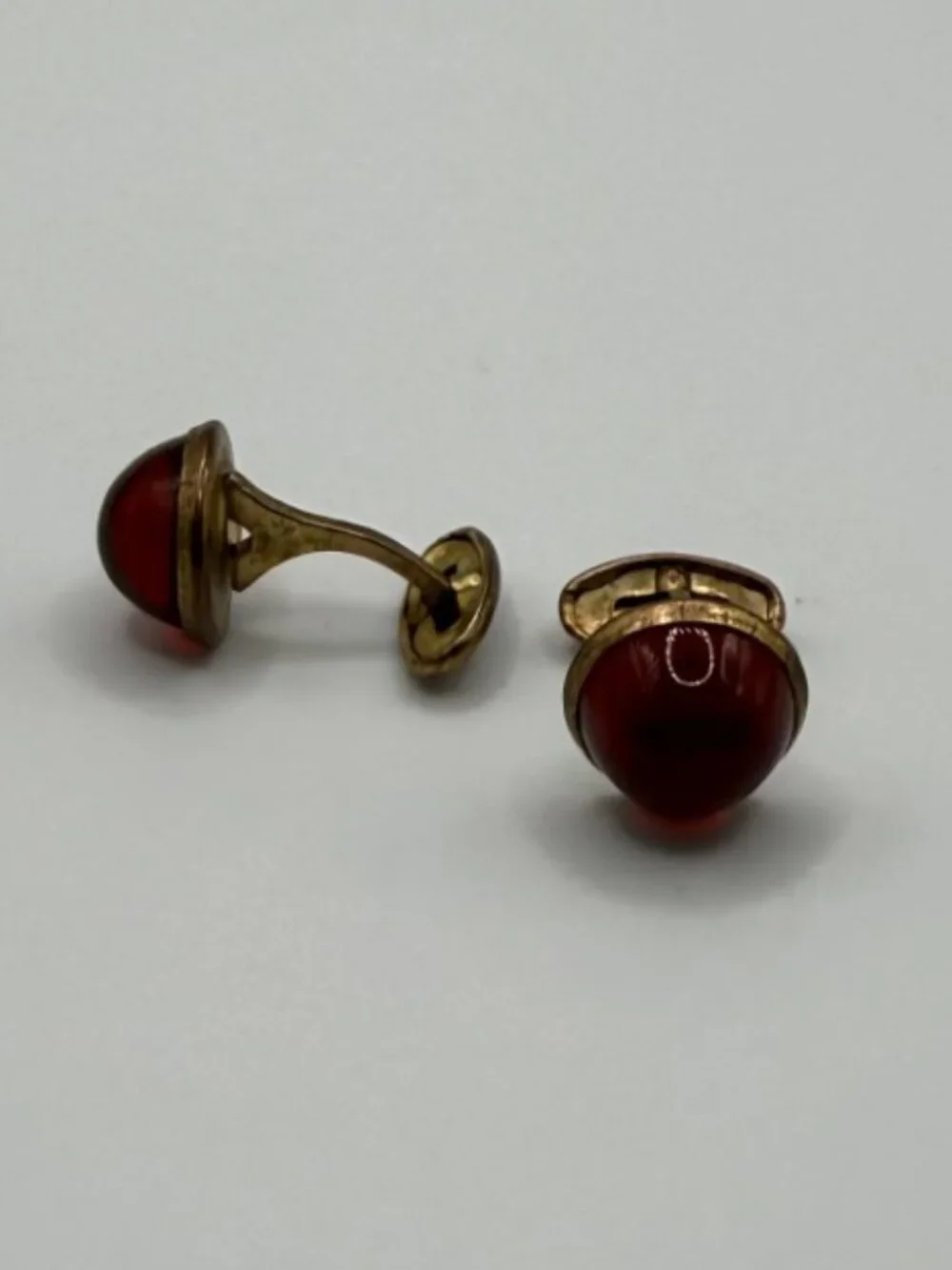 VTG Red Lucite Cabochon Gold-Tone Cufflinks